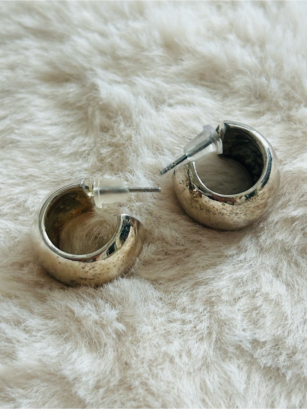 Silver-Tone Chunky Hoop Stud Earrings